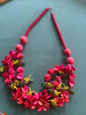 tropical fish wooden statement necklace